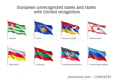 European unrecognized, unlimited recognition states flags set 130656595
