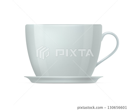 Realistic white coffee cup and saucer 130656601