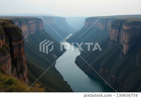 Picturesque canyon high red sand cliffs, national park tourism. AI Generative 130656759