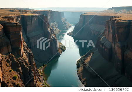 Picturesque canyon high red sand cliffs, national park tourism. AI Generative 130656762