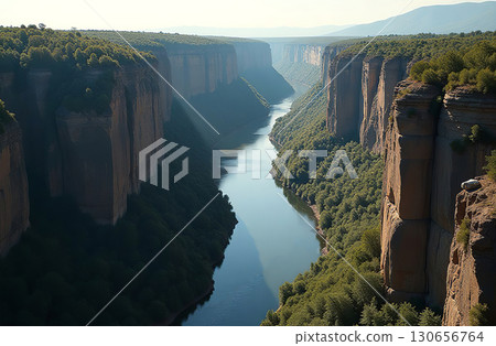 Picturesque canyon high red sand cliffs, national park tourism. AI Generative 130656764