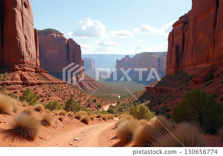 Picturesque canyon high red sand cliffs, national park tourism. AI Generative Picturesque canyon high red sand cliffs, national park tourism. AI Generative 130656774