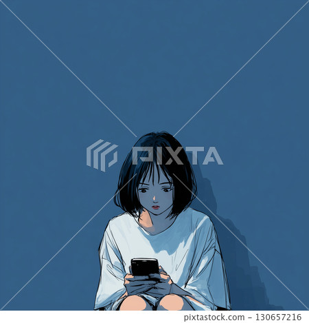 觸摸智慧型手機的女孩 130657216