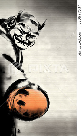 偷看惡魔與萬聖節南瓜-水墨畫藝術 偷看惡魔與萬聖節南瓜-水墨畫藝術 130657534