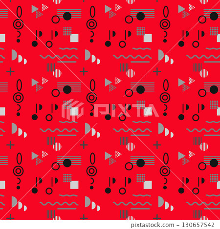Music motif geometric seamless pattern background (red base) Music motif geometric seamless pattern background (red base) 130657542