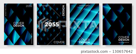 Blue abstract modern poster or vertical geometric background vector set. 130657642