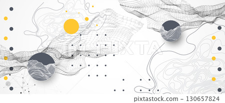 The abstract wave is made in a frame style. Template for science and technology presentation. Vector art. The abstract wave is made in a frame style. Template for science and technology presentation. Vector art. 130657824