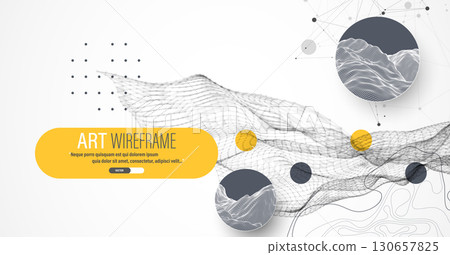 The abstract wave is made in a frame style. Template for science and technology presentation. Vector art. The abstract wave is made in a frame style. Template for science and technology presentation. Vector art. 130657825