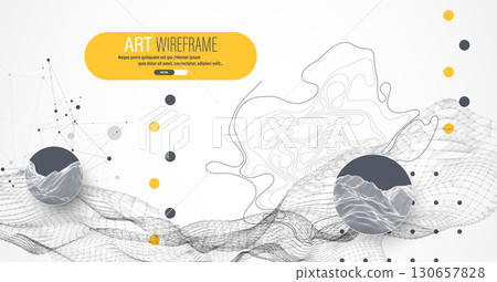 The abstract wave is made in a frame style. Template for science and technology presentation. Vector art. 130657828