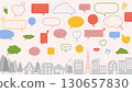 Colorful speech bubbles and cityscape illustration set 130657830