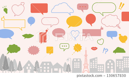 色彩泡泡與城市景觀插圖集 130657830