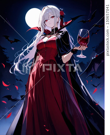 Illustration of a woman enjoying Halloween as a vampire 130657841