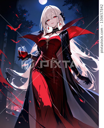 Illustration of a woman enjoying Halloween as a vampire 130657842