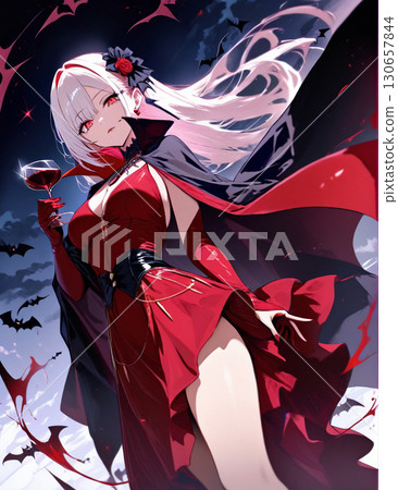 Illustration of a woman enjoying Halloween as a vampire 130657844
