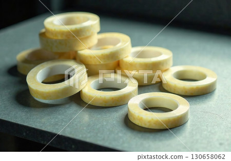 Adhesive tape for packaging, workplace desk in office. AI Generative 130658062
