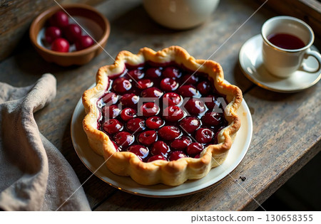 Whole Fruit Cherry Cake, Dessert Photo for Bakery Restaurant. AI Generative 130658355