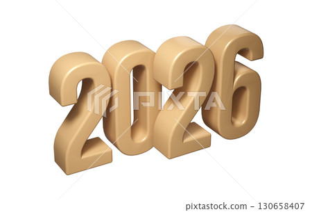 Golden Happy New Year 2026. 3d Christmas number design for poster, greeting banner, transparent background celebration 130658407