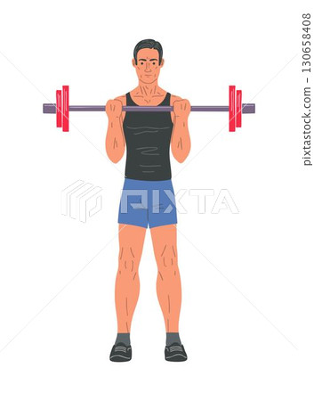 Man lifting barbell biceps exercise 130658408