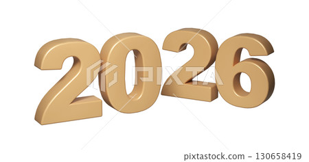 2026 3D numbers Happy New Year. christmas celebration gold Holiday design transparent background 130658419