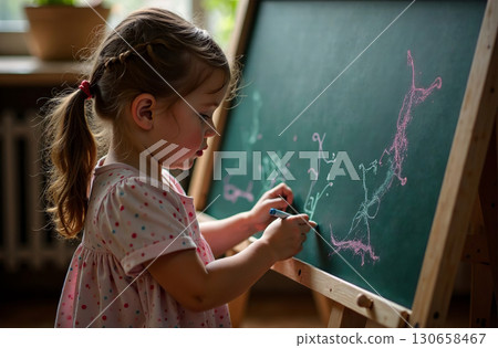 Kids Toy Drawing Board In Playroom, Child writes picture. AI Generative Kids Toy Drawing Board In Playroom, Child writes picture. AI Generative 130658467