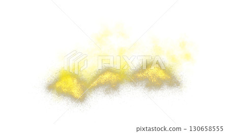 Yellow smoky sand explosion on transparent background template with glowing particles and realistic dust mockup 130658555