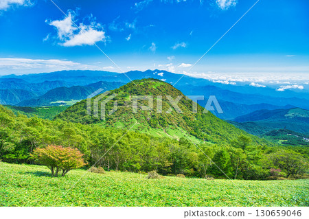 從栃木縣日光市霧降高原的登山道上看到的圓山 130659046