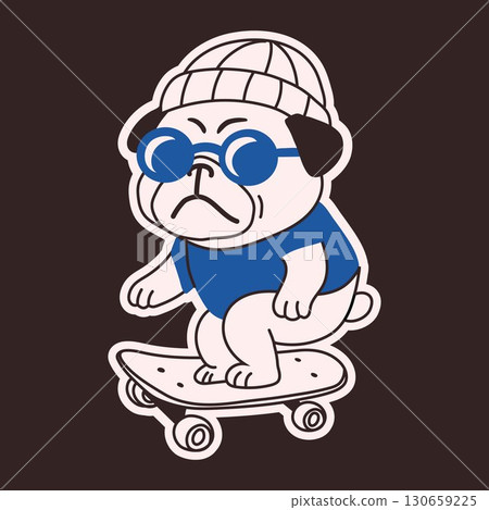 Hipster Dog Skateboarding Illustration in Street Style 130659225