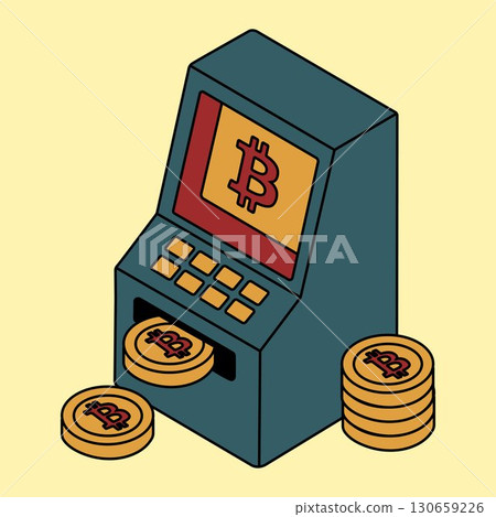 Cryptocurrency ATM Machine with Bitcoin Coins 130659226