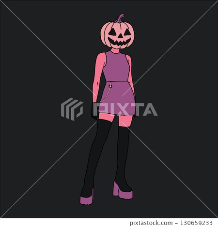 Stylish Halloween Character with Pumpkin Head 130659233