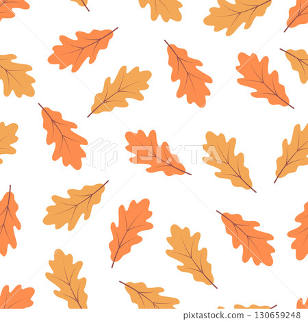 Seamless pattern of oak leaves. Vector illustration, autumn background of yellow and orange leaves. 130659248