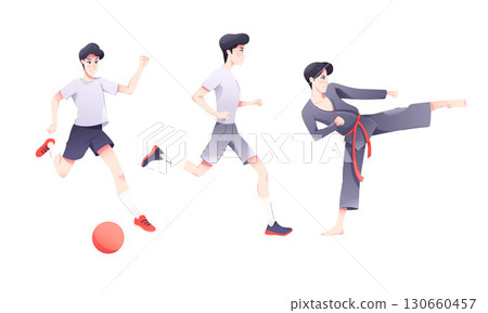Dynamic Male Athlete Engaged in Sporty Action and Various Sports Activities and Movements Dynamic Male Athlete Engaged in Sporty Action and Various Sports Activities and Movements 130660457