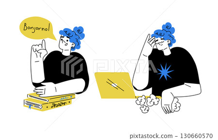 Creative Process Engaging in writing while drawing from various digital inspirations creatively 130660570