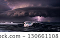 Stormy ocean waves under dark purple skies. 130661108