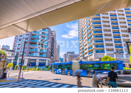 Yokohama cityscape in Japan: View of Yato Bridge and Bayside Blue from Motomachi, Yokohama's popular shopping street 130661113