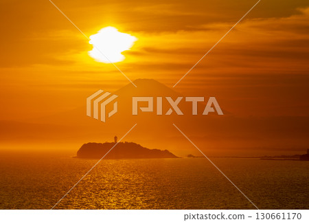 Diamond Fuji seen over Sagami Bay from Osaki Park in Zushi City 130661170