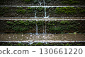 Small waterfalls cascade over mossy stone steps. 130661220