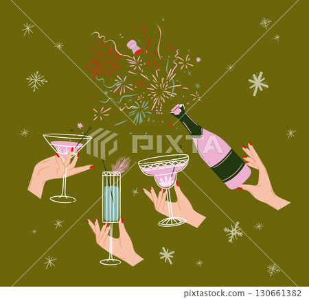 Christmas celebration poster with bottle with splash and sparkles green. Christmas celebration poster with bottle with splash and sparkles green. 130661382