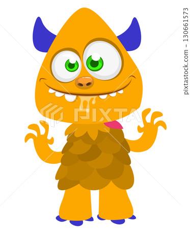 Cartoon funny monster character design with funny face expression. Halloween vector illustration 130661573
