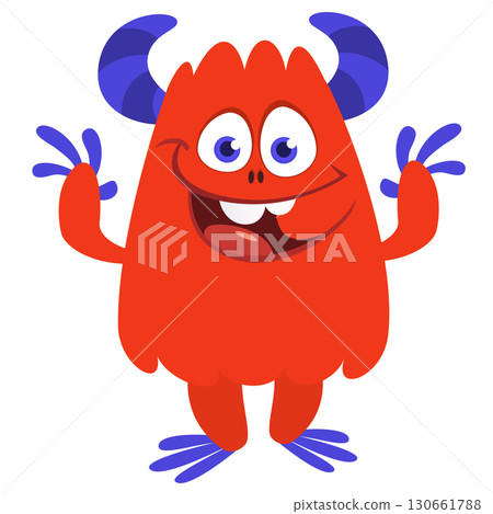 Cartoon funny monster character design with funny face expression. Halloween vector illustration 130661788
