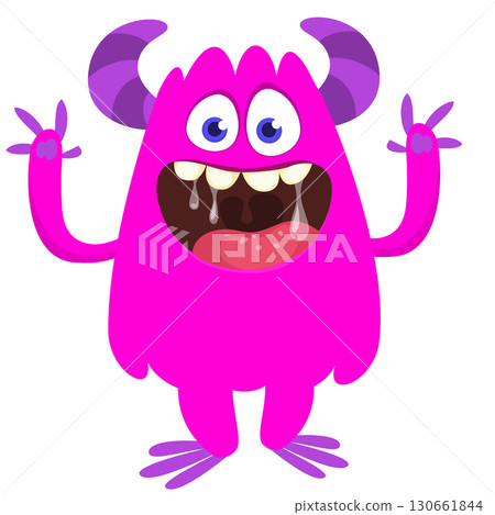 Cartoon funny monster character design with funny face expression. Halloween vector illustration 130661844