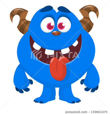 Cartoon funny monster character design with funny face expression. Halloween vector illustration 130661874