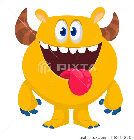 Cartoon funny monster character design with funny face expression. Halloween vector illustration 130661898