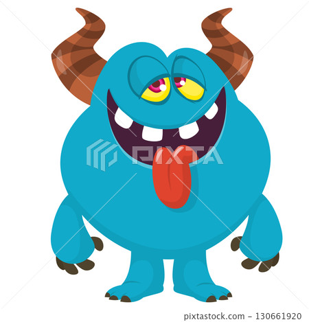 Cartoon funny monster character design with funny face expression. Halloween vector illustration 130661920