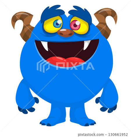 Cartoon funny monster character design with funny face expression. Halloween vector illustration 130661952