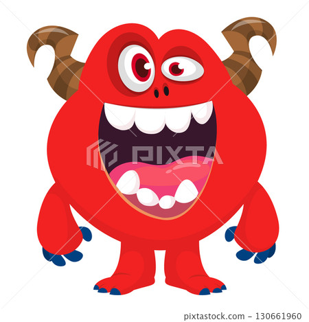 Cartoon funny monster character design with funny face expression. Halloween vector illustration 130661960