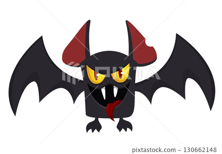 Cartoon black funny flying bat. Halloween vector bat vampire Cartoon black funny flying bat. Halloween vector bat vampire 130662148