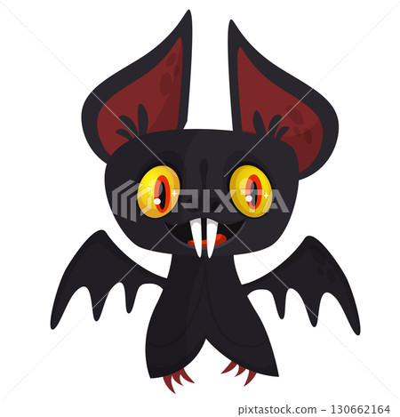 Cartoon black funny flying bat. Halloween vector bat vampire Cartoon black funny flying bat. Halloween vector bat vampire 130662164