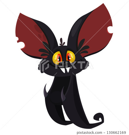 Cartoon black funny flying bat. Halloween vector bat vampire Cartoon black funny flying bat. Halloween vector bat vampire 130662169