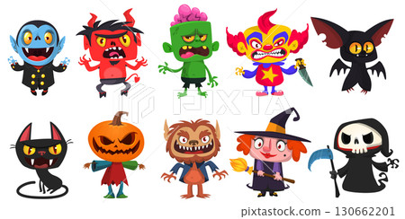 Cartoon set of Halloween characters design 130662201