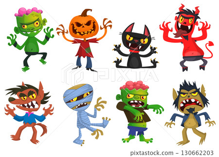 Cartoon set of Halloween characters design 130662203